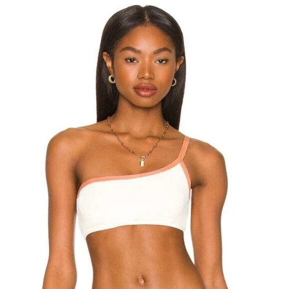L*Space Axel Bikini Top in Cream & Orange Size Medium NWT One Shoulder - Picture 1 of 6